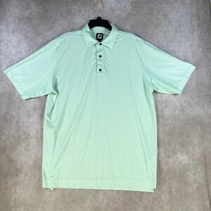 FootJoy Polo Shirt Mens Large Mint Green Grid Pattern Short Sleeve Golf 26170